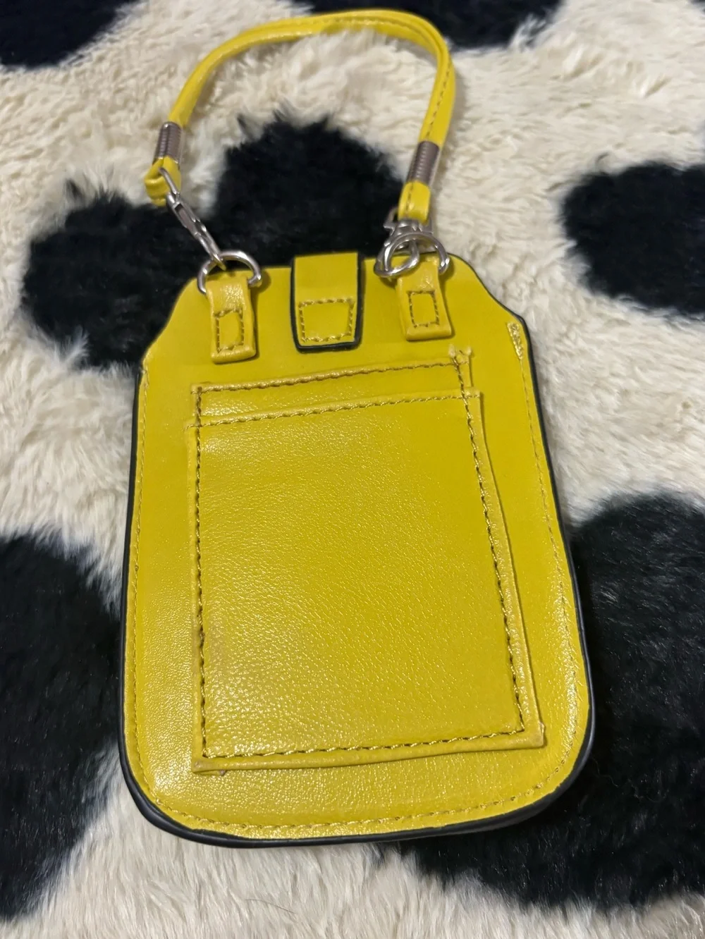 3-D rose, floral mobile phone pouch and wristlet, yellow faux leather, EUC